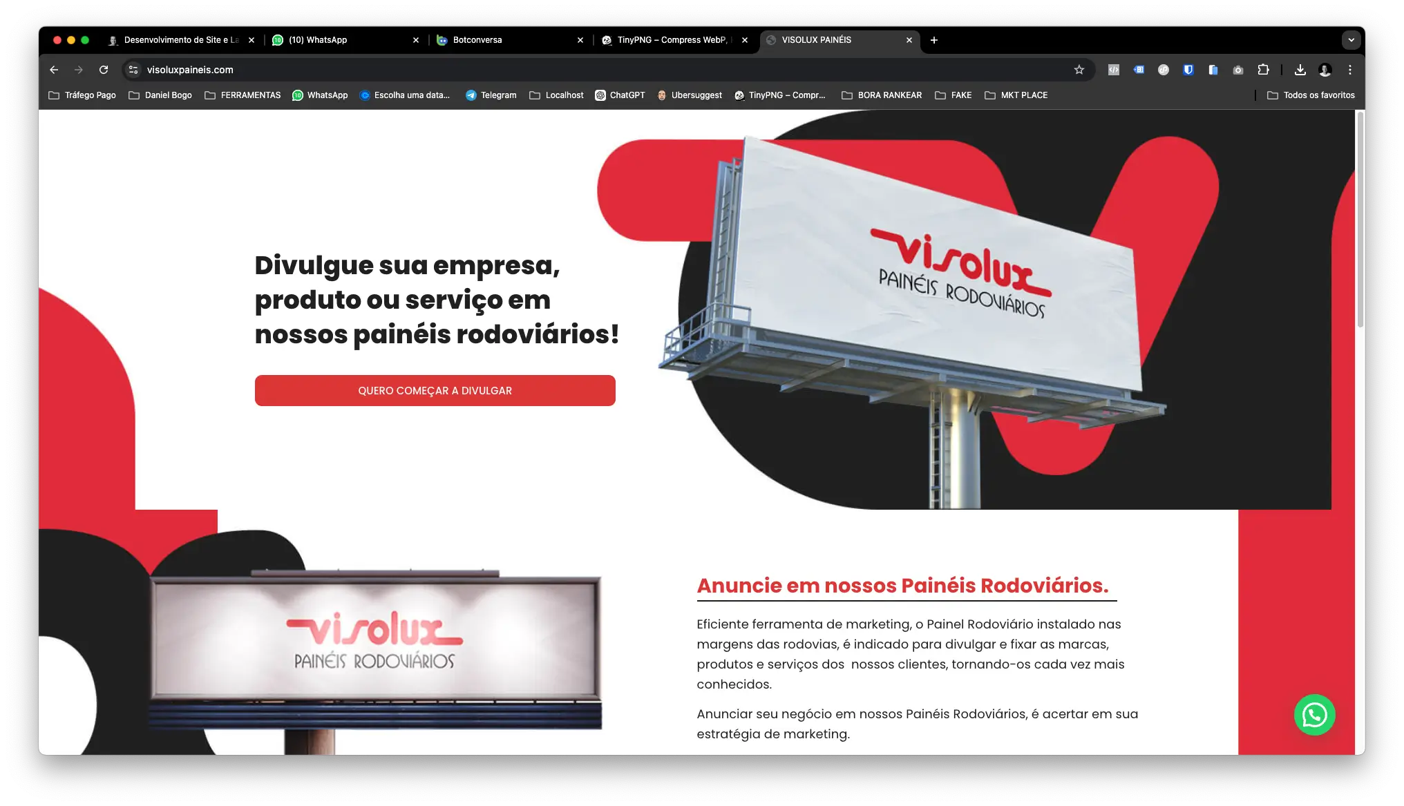 desenvolvimento landing page e site visolux